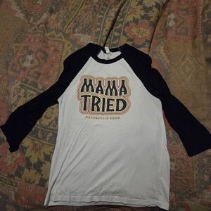 Mama Tried Motorcycle Show Womens Raglan Shirt - Black & White